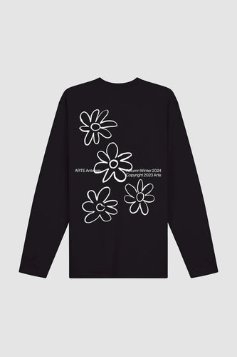 Arte T-Shirt Manches Longues à Fleurs Noir
