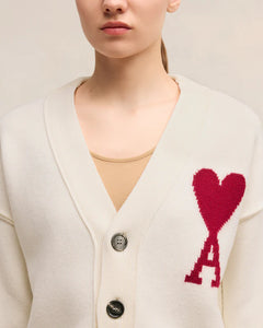 AMI Femme Cardigan Ami de Coeur Boxy en Laine Ecru