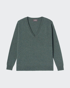 Eric Bompard Pull Col V Ample en Cachemire Vert Rivage