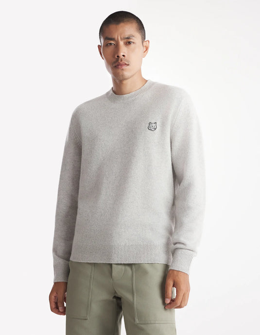 Maison Kitsuné Pull Lambswool Bold Fox Head Patch Light Grey