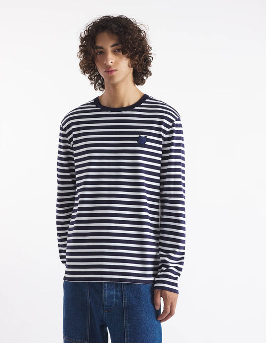 Maison Kitsuné T-shirt Bold Fox Head Patch Navy Stripes