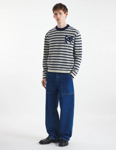 Maison Kitsuné Pull Fox Head Intarsia Striped Navy White