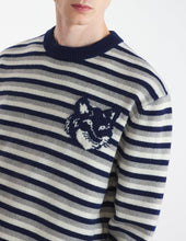 Charger l&#39;image dans la galerie, Maison Kitsuné Pull Fox Head Intarsia Striped Navy White