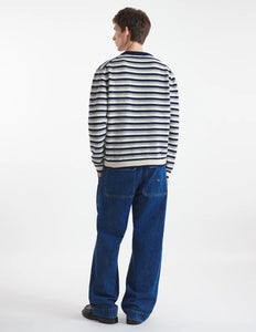 Maison Kitsuné Pull Fox Head Intarsia Striped Navy White