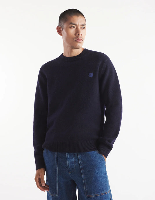 Maison Kitsuné Pull Lambswool Bold Fox Head Patch Navy